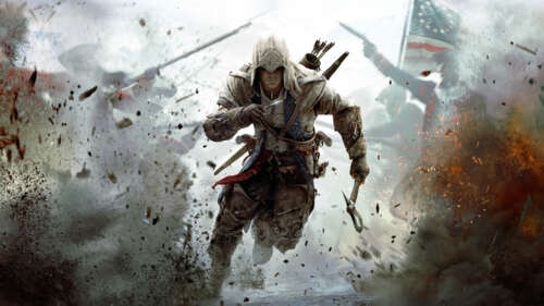 Connor Kenway, de Assassin's Creed III, vestindo suas características vestes e capuz... 8K