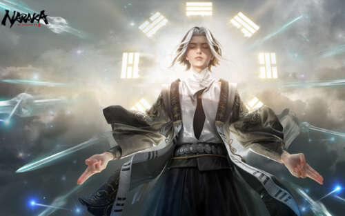 Um personagem mago do jogo Naraka: Bladepoint, realizando um feitiço mágico com efeitos... 7680x4800