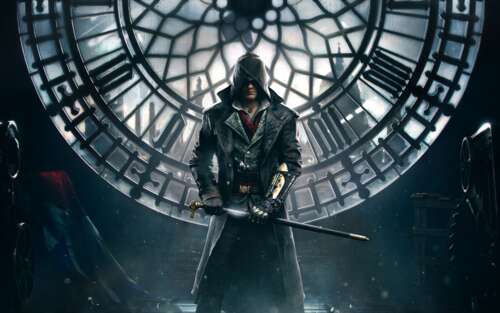 Um retrato detalhado de Jacob Frye, personagem do videojogo Assassin's Creed Syndicate. 7680x4800