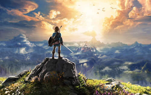 Link, de The Legend of Zelda: Breath of the Wild, observa as vastas paisagens de... 7680x4800