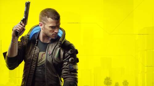 Uma personagem futurista com implantes cibernéticos azuis brilhantes, em pé num ambiente... 8K