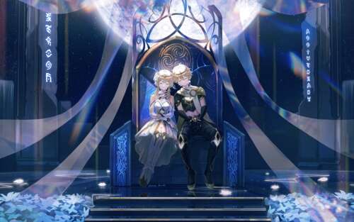 Aether e Lumine, de Genshin Impact, juntos. 7680x4800