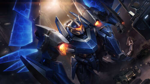 Um enorme robô no estilo «mecha», inspirado em Galio, de League of Legends, com uma... 8K