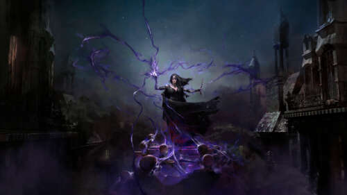 Um Necromante imponente, proveniente de Path of Exile 2, lançando feitiços sombrios,... 8K