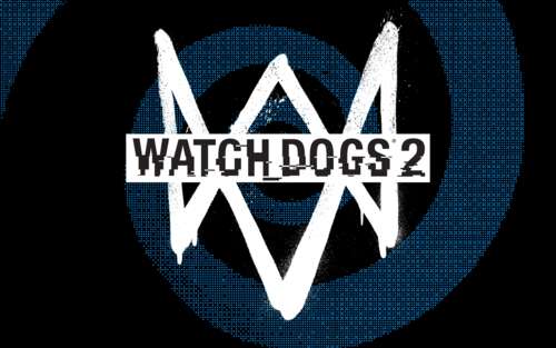 Logotipo do jogo Watch Dogs 2 e o personagem Marcus Holloway, num cenário de alta... 7680x4800