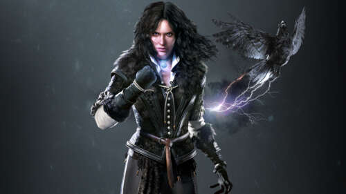 Um retrato detalhado da feiticeira Yennefer de Vengerberg, do jogo The Witcher 3:... 8K