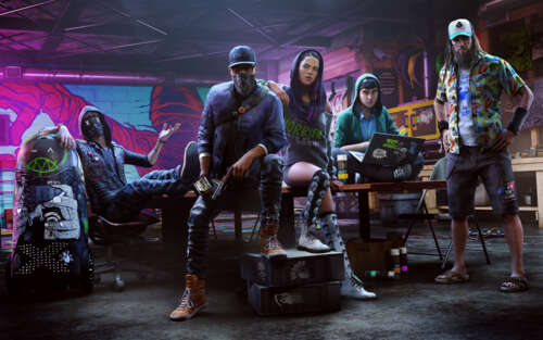 Marcus Holloway, do videojogo Watch Dogs 2, num ambiente urbano com foco na tecnologia. 7680x4800