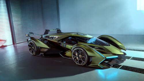 Um supercarro futurista, o Lamborghini Lambo V12 Vision Gran Turismo, que exibe a... 8K