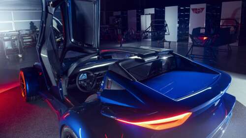 Um elegante carro desportivo prateado, com acabamento metálico, que reflete a luz... 8K