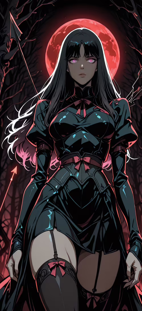 Uma ilustração em estilo anime de uma mulher com longos cabelos pretos, olhos roxos... Motorola G7 Power