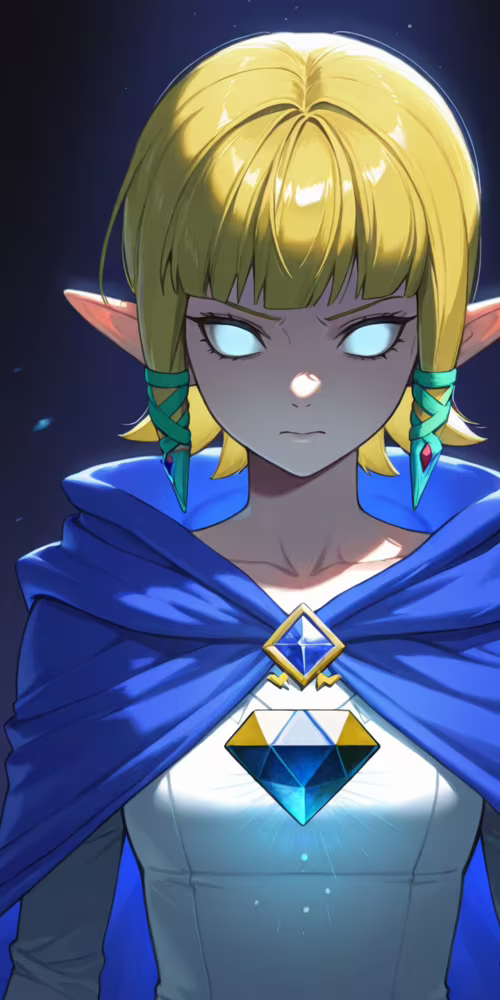 Uma ilustração no estilo anime da Princesa Zelda, com olhos azuis brilhantes, vestindo... Alcatel 1 2021