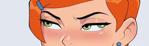 Uma ilustração digital em close-up de Gwen Tennyson, da série Ben 10. Ela tem cabelo...