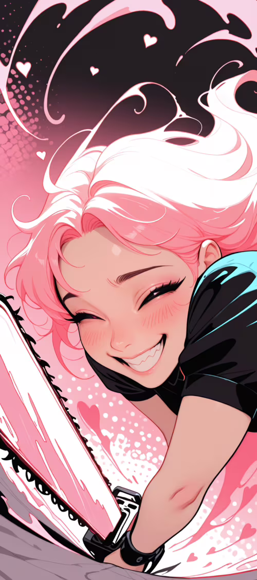 Uma rapariga de anime, com cabelo cor-de-rosa e vestida de empregada, ri de forma... Infinix Zero 40