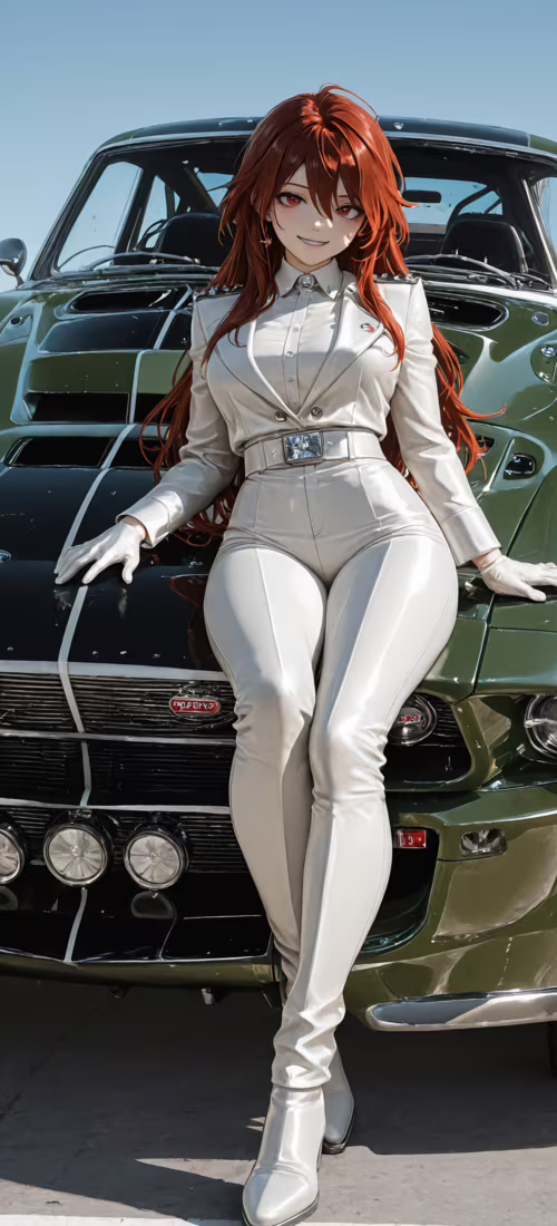 Vista frontal de um Ford Mustang antigo, bastante modificado, em um tom de verde... Huawei Nova 8i