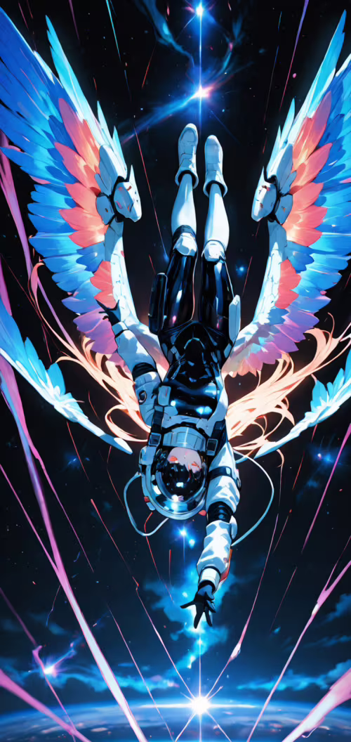 Fujimaru Ritsuka, de Fate/Grand Order, como um astronauta com grandes asas azuis... Asus Zenfone Max M2