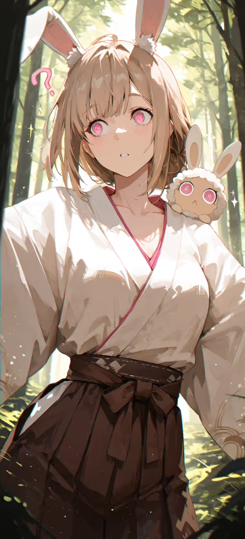 Uma rapariga de anime, com cabelo castanho-claro e orelhas de coelho brancas, vestida... OnePlus 12R