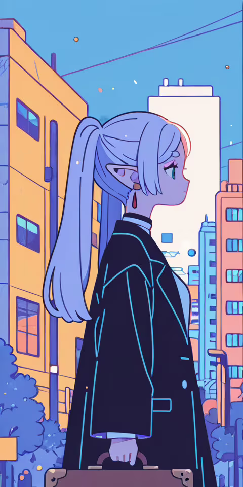 Uma ilustração em estilo anime de Frieren, uma elfa de cabelos longos e brancos presos... Alcatel 1C 2019