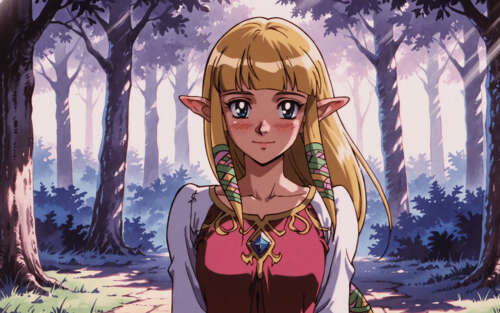 Uma ilustração da Princesa Zelda, de Skyward Sword, representada em um estilo de...