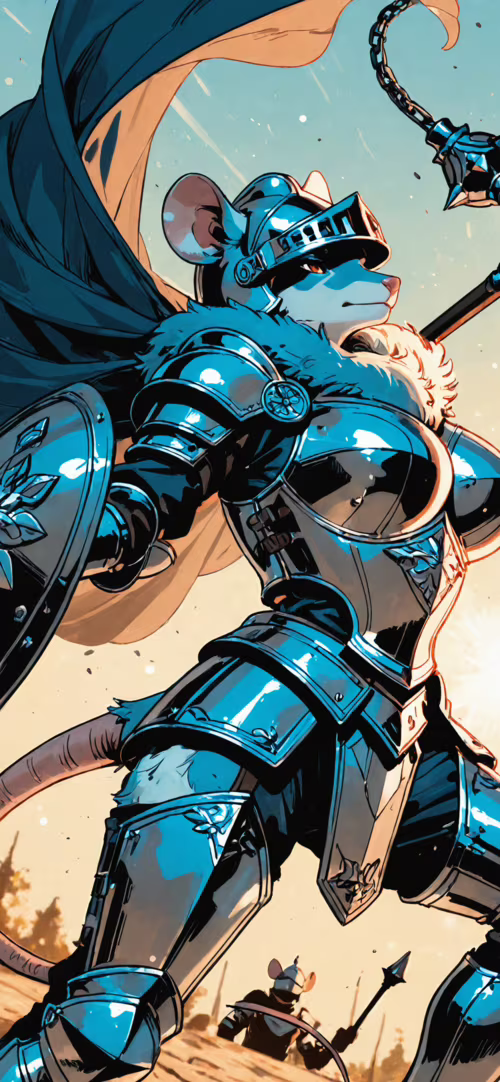 Uma ilustração digital de uma guerreira antropomórfica, com aparência de rato, vestida... Huawei Nova 8 Pro