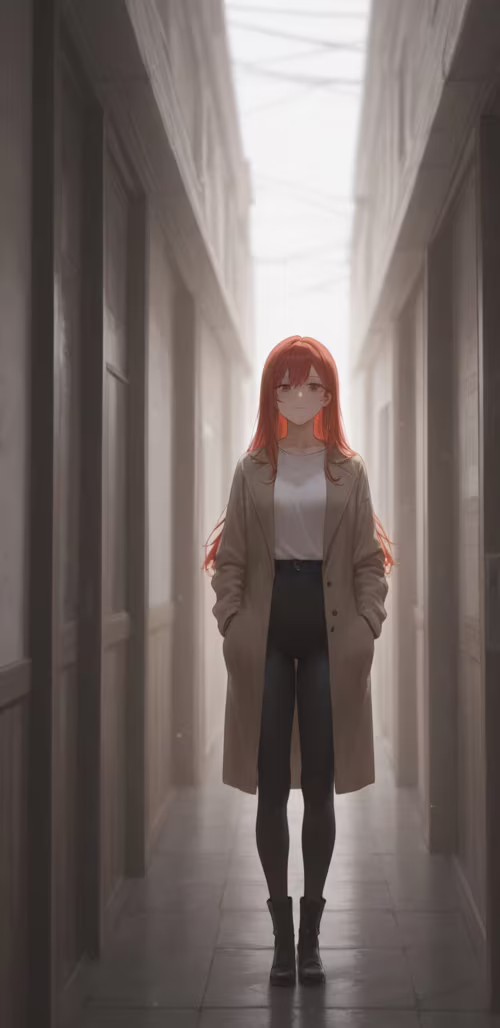 Uma jovem, com um visual que lembra o de personagens de anime, com longos cabelos...