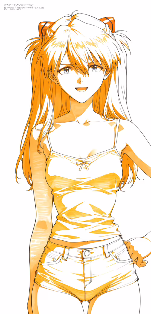 Uma ilustração em traços simples de Asuka Langley Soryu, de Neon Genesis Evangelion,...