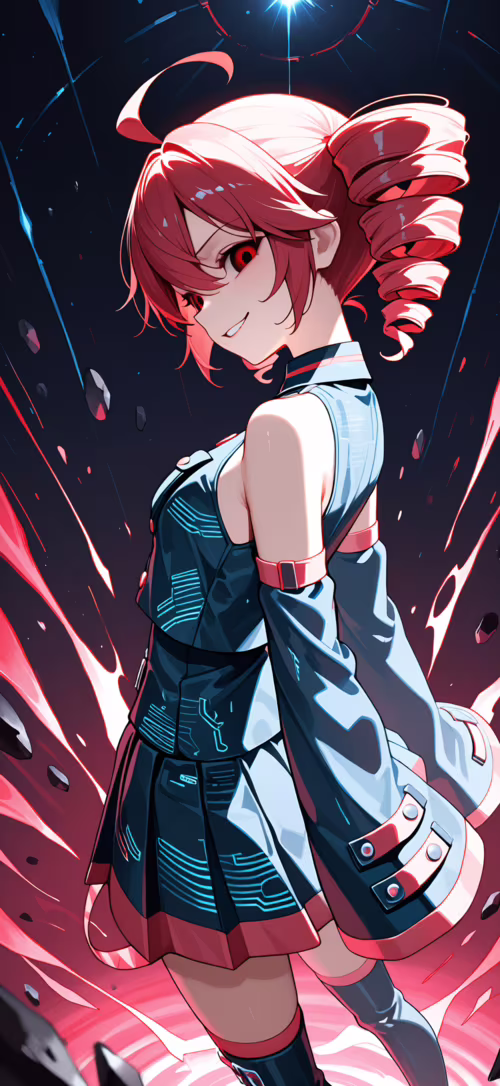 Uma ilustração no estilo anime de Kasane Teto, com cabelo vermelho em forma de duas... Huawei Nova 8 Pro