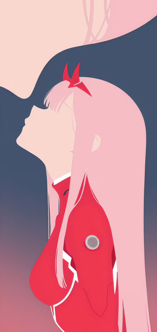 Uma ilustração minimalista do perfil lateral da personagem de anime Zero Two. Ela... Asus Zenfone Max M2