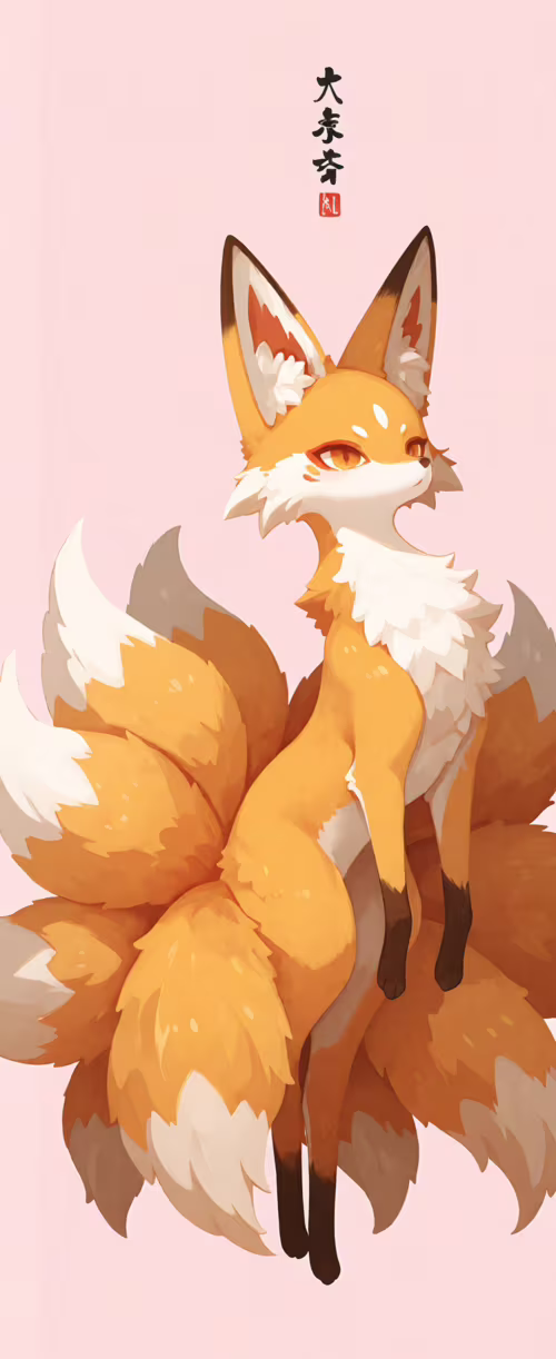 Uma ilustração em estilo anime de uma raposa de nove caudas (kitsune) de cor branca... Tecno Phantom V Flip2