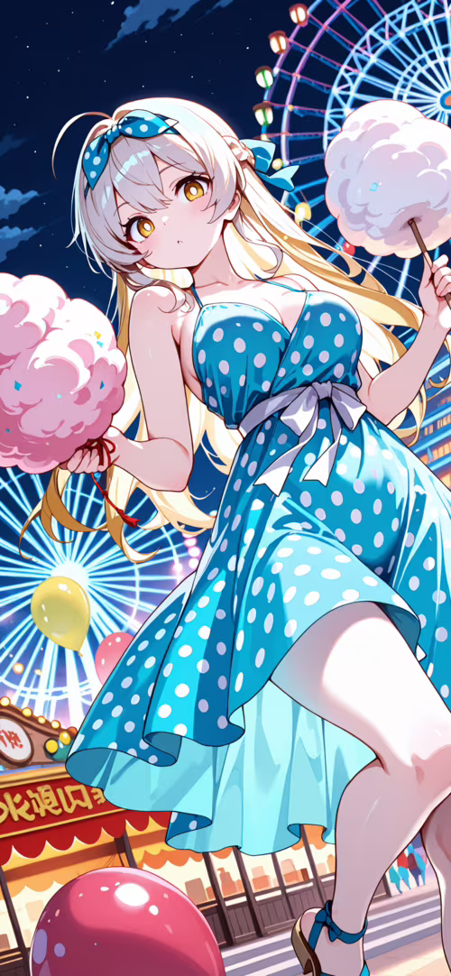 Uma rapariga de anime, com longos cabelos loiros e um vestido amarelo com bolinhas,... Huawei Nova 9 Pro