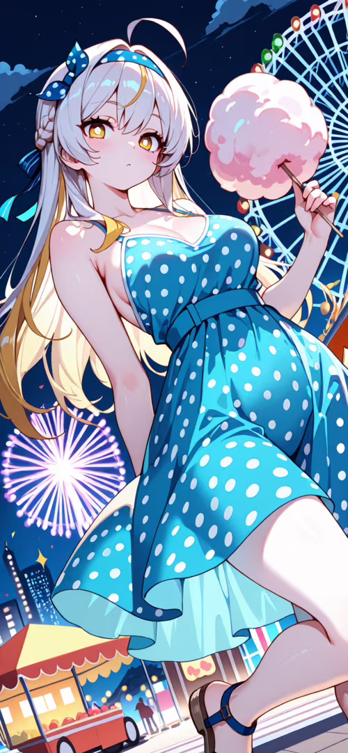 Uma rapariga de anime, com longos cabelos loiros e um vestido amarelo com bolinhas,... Apple iPhone XR