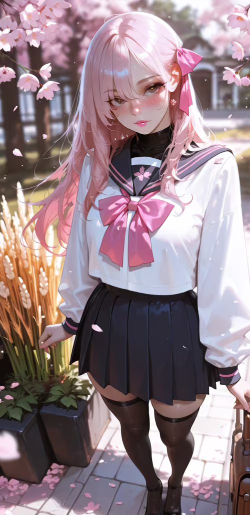 Uma ilustração em estilo anime de uma menina com longos cabelos cor-de-rosa, sentada... Samsung Galaxy J4 Core