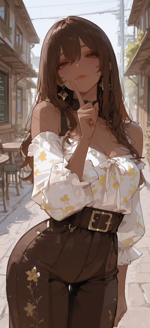 Uma ilustração em estilo anime de uma jovem com longos cabelos castanhos e pele morena,... Motorola G7 Power