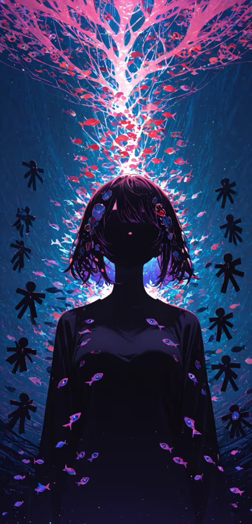 Uma rapariga com um estilo de desenho animado, cabelo escuro e olhos amarelos brilhantes... Alcatel 1C 2019