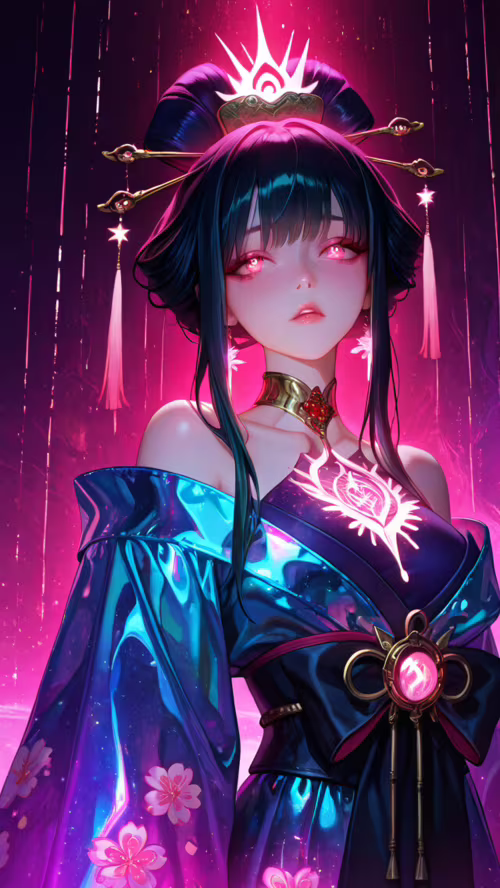 Uma bela mulher com um visual de anime, com cabelos cor-de-rosa presos em um elaborado... Apple iPhone 5s