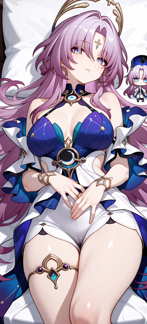 Um desenho fofo no estilo chibi de Fu Xuan, de Honkai: Star Rail. Ela tem longos... Huawei Nova 8i