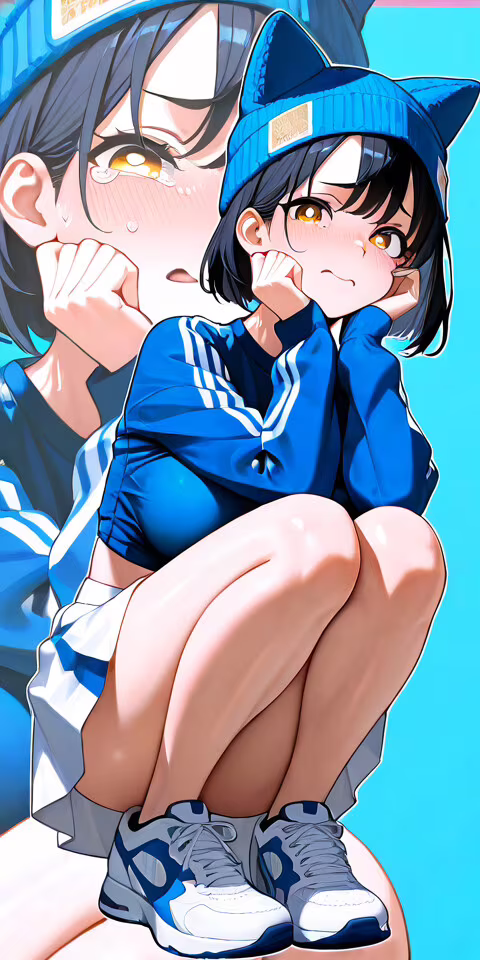 Uma ilustração de corpo inteiro de uma rapariga de anime, de olhos amarelos e cabelo... Alcatel 1C 2019