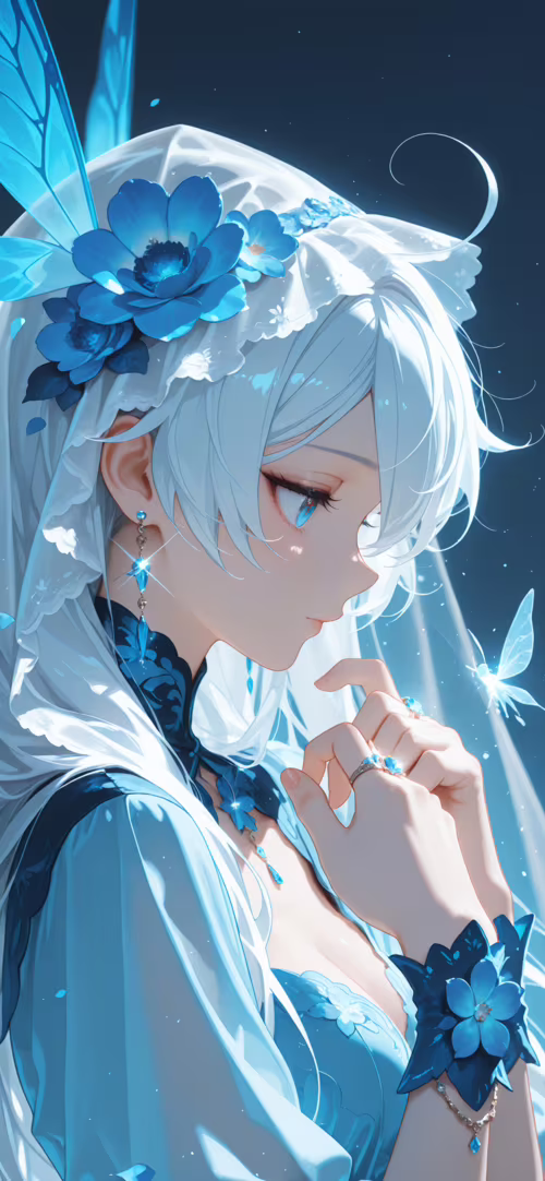 Uma ilustração em estilo anime de Kiana Kaslana, uma jovem com longos cabelos brancos... Huawei Nova 8 Pro