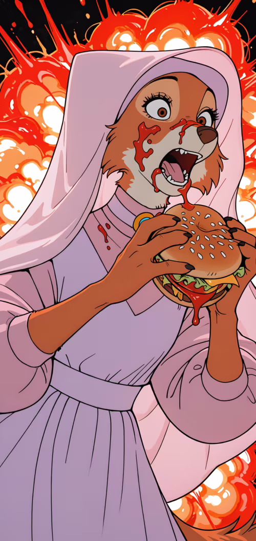 Uma ilustração de Lady Marian, a raposa do filme «Robin Hood» da Disney, com uma...