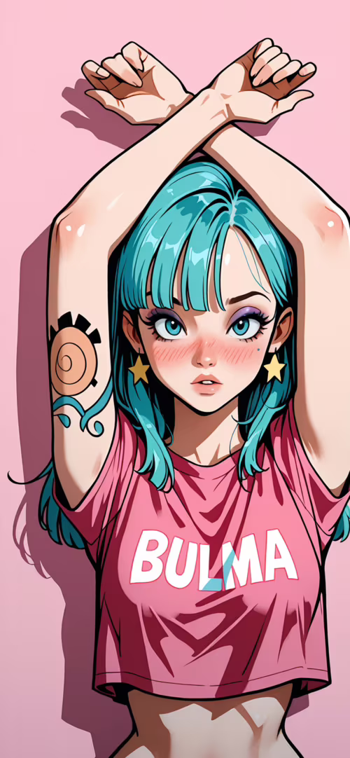 Uma ilustração no estilo anime de Bulma, de Dragon Ball, com cabelo azul e olhos... Apple iPhone XR