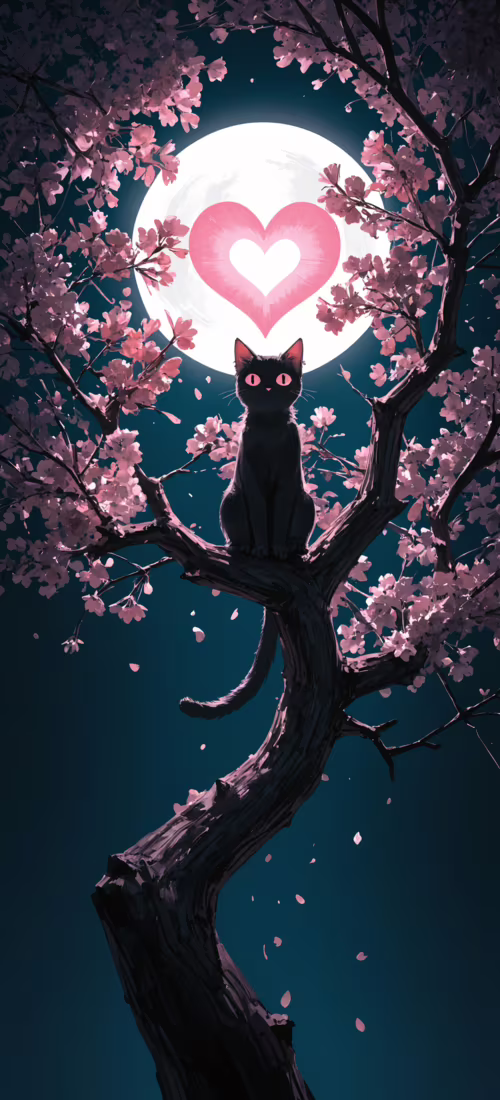 Um gato preto, com grandes olhos cor-de-rosa e um coração cor-de-rosa brilhante no... Huawei Mate 40