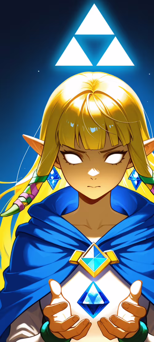 Uma ilustração no estilo anime da Princesa Zelda, com olhos azuis brilhantes, vestindo... Xiaomi 11T Pro