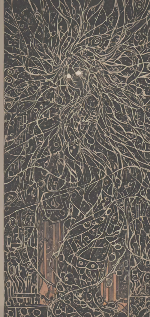 Uma pintura abstrata com um fundo escuro, coberto por uma densa e intrincada rede... Asus Zenfone Max M2