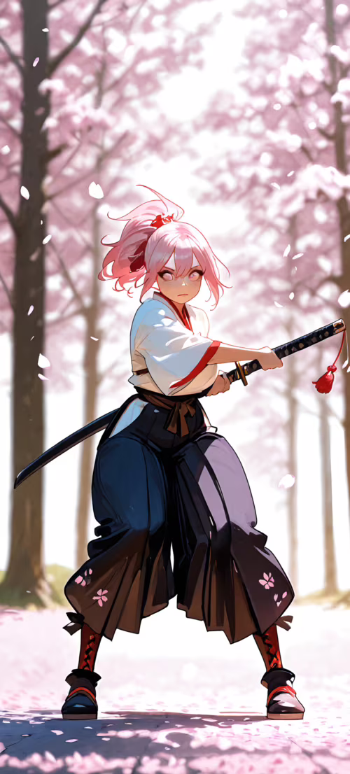 Uma ilustração em estilo anime de uma jovem com cabelo cor-de-rosa, preso num rabo... Honor X9