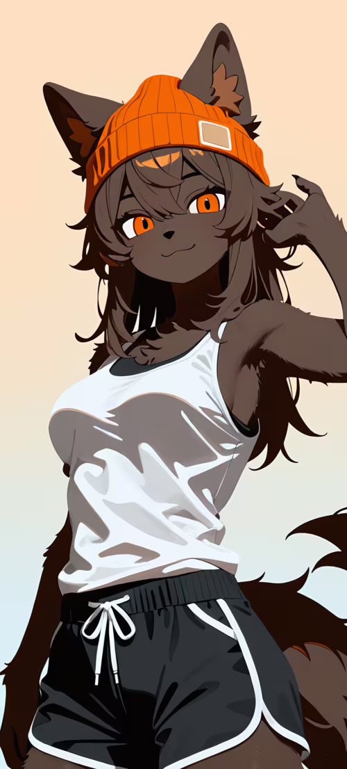 Uma ilustração em estilo anime de uma loba antropomórfica, com longos cabelos castanhos... Honor X9