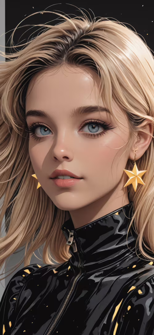 Uma ilustração digital de uma jovem com cabelo loiro e rosa, olhos azuis brilhantes... Motorola G7 Power