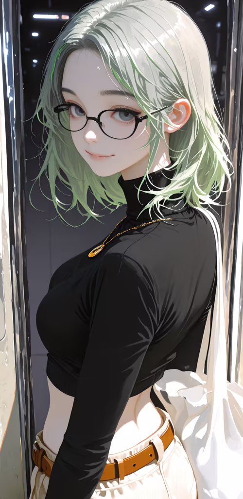 Uma ilustração em estilo anime de uma jovem com cabelo curto e prateado e olhos cinzentos,... Samsung Galaxy J4 Core