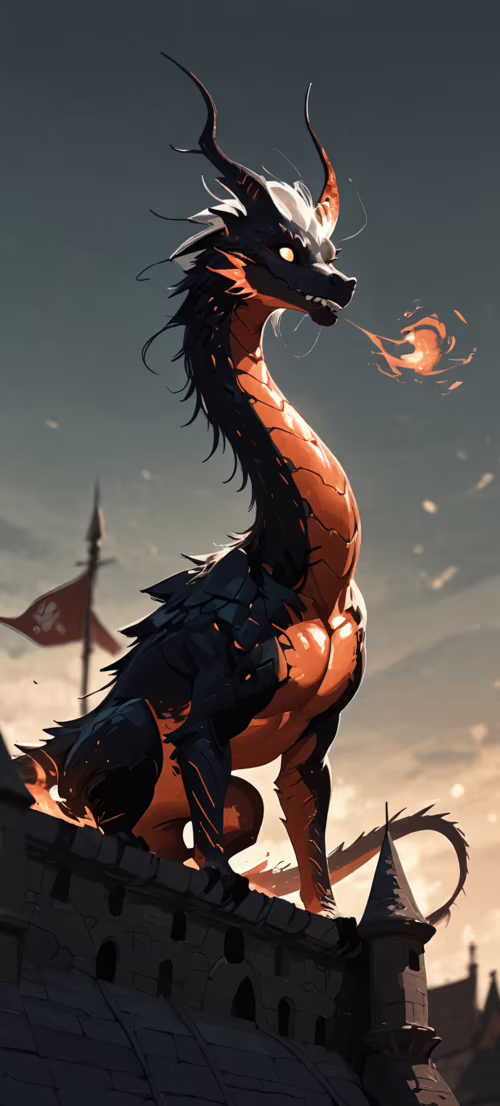 Um enorme dragão serpentiforme, resplandecente com fogo e chamas, repousa majestosamente... Honor X9