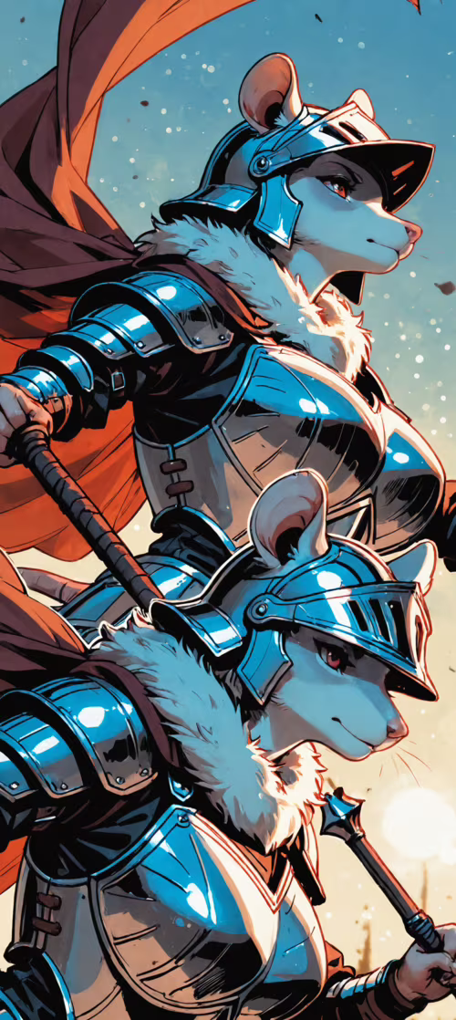 Uma ilustração digital de uma guerreira antropomórfica, com aparência de rato, vestida... Cubot Note 20