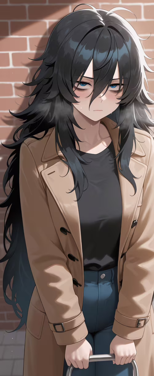 Uma rapariga com um estilo de anime, com longos cabelos pretos e desalinhados e olhos... Samsung Galaxy Z Flip