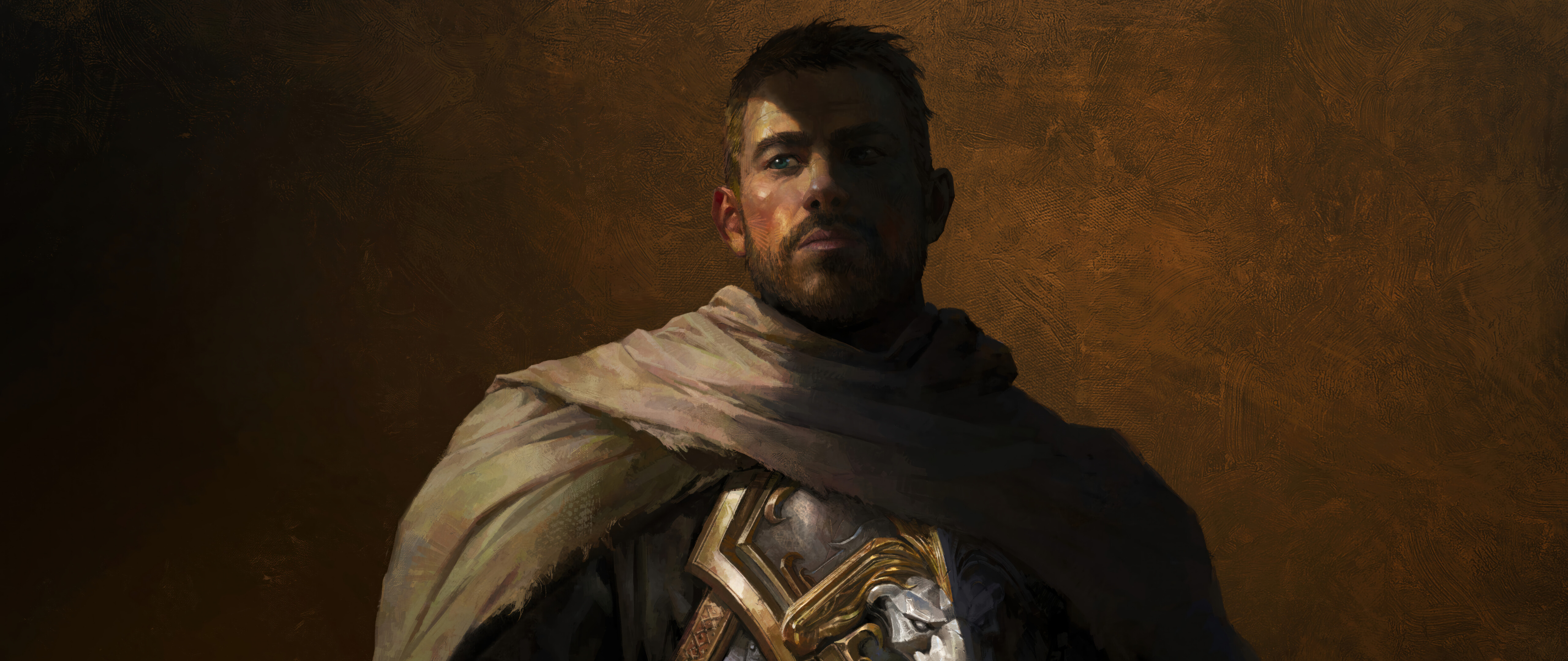 Anduin Wrynn, de World of Warcraft: The War Within, vestindo uma armadura imponente.